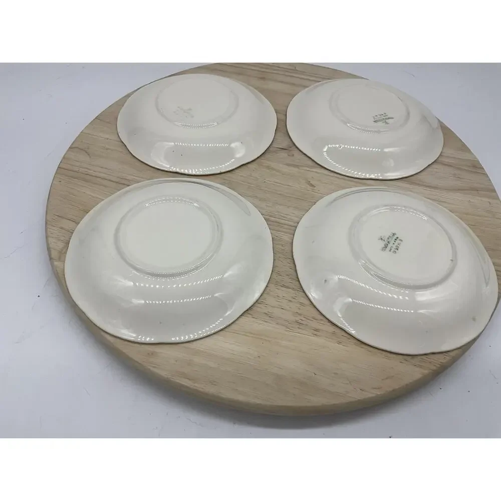 Homer‎ Laughlin Dessert Bowls Set 4 White Gold Courting Couple USA Scene Vintage
